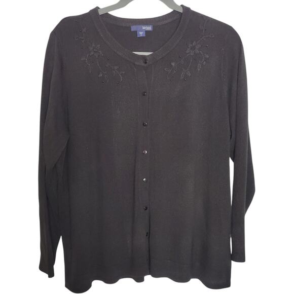 Basic Editions Women's Plus Sz 3X Black Beaded Cardigan Sweater Soft Recycled - Picture 1 of 5